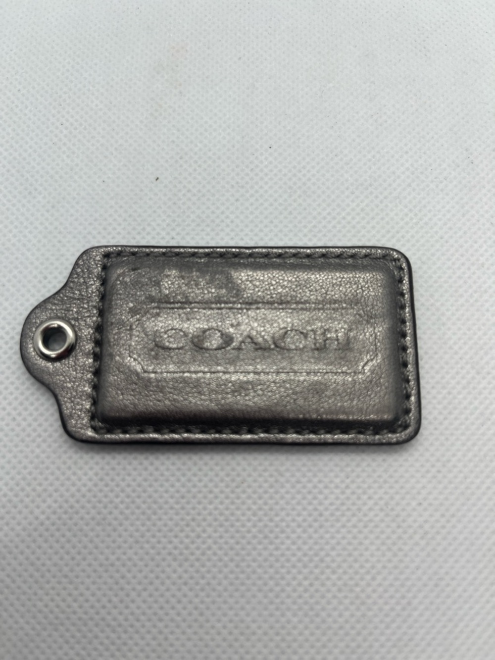 Coach Metallic Gray Leather Luggage/Purse large Tag